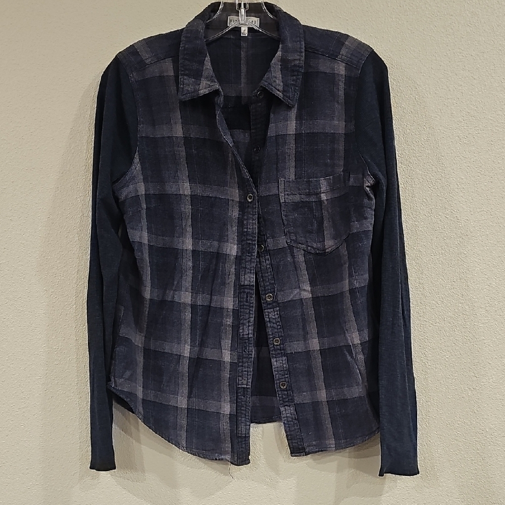 Blue Plaid Button Down Shirt with Long Sleeves